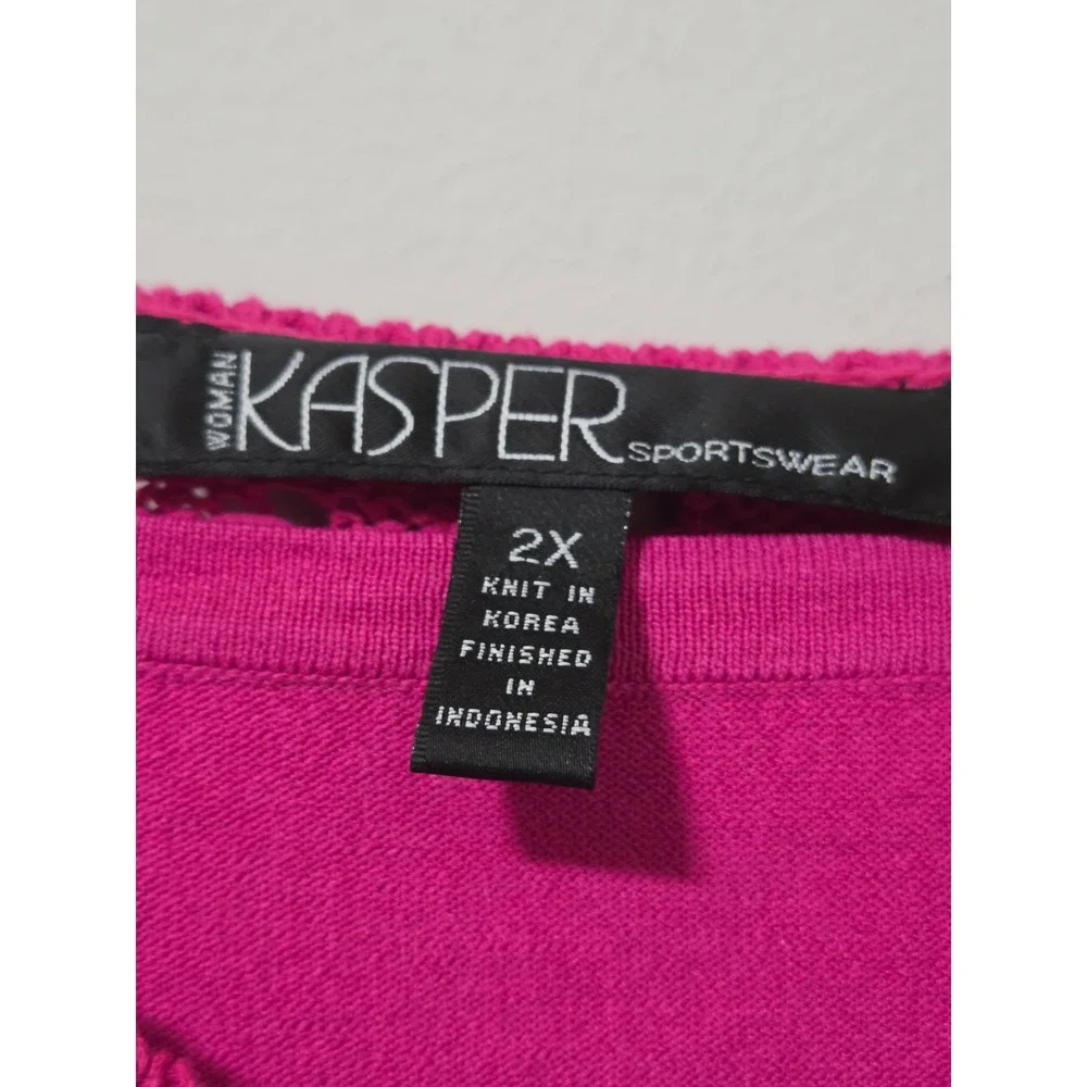 Kasper Sportswear Womens 2X‎ Fuchsia Pink Pointelle Knit Cardigan and Tank Set